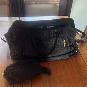 Black Quilted Travel Duffel Bag with Toiletries Bag Weekend Bag